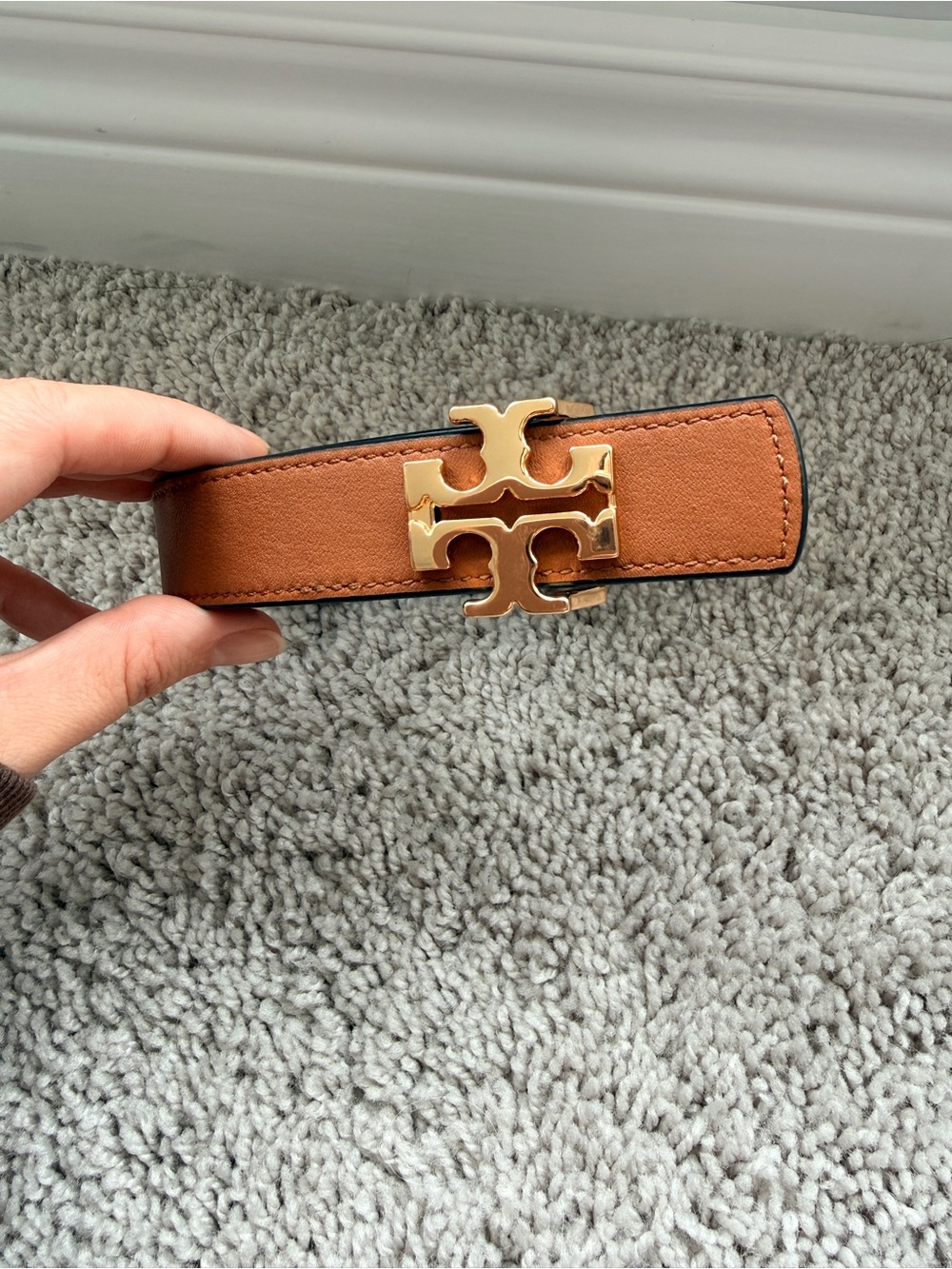 Tory Burch Reversible Leather Belt with Gold Logo Buckle